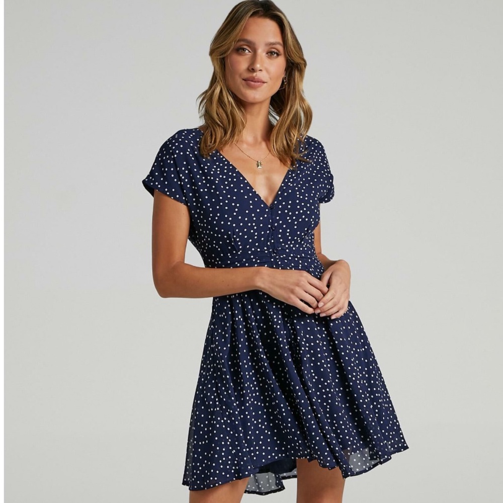 Showpo Hey Now Dress in Navy Spot